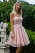 Floral Embroidery Embellished Glitter Mesh Sweetheart Neckline A-Line Homecoming Dress