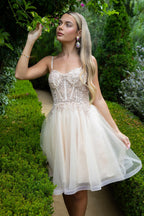 Floral Embroidery Embellished Glitter Mesh Sweetheart Neckline A-Line Homecoming Dress