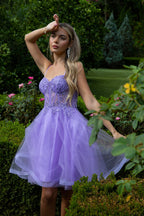Floral Embroidery Embellished Glitter Mesh Sweetheart Neckline A-Line Homecoming Dress